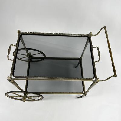1102 Vintage Neoclassical French Brass/Silver Metal Bar Cart