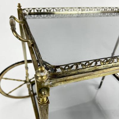 1102 Vintage Neoclassical French Brass/Silver Metal Bar Cart