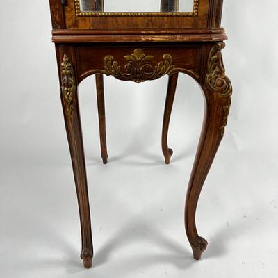 1103 Antique French Curio Cabinet with Bowed Front Glass and Two Shelves