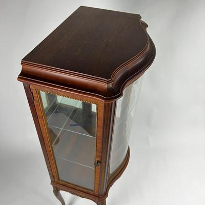1103 Antique French Curio Cabinet with Bowed Front Glass and Two Shelves
