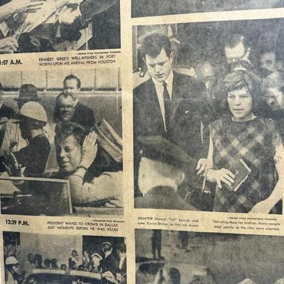 Framed Vintage Kennedy Slain Assassination Newspaper Front Page News 11/22/63 Herald Examiner