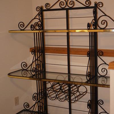 EXTRA LARGE WROUGHT IRON BAKERS RACK WITH WINE BOTTLE HOLDER/ GLASS SHELVES