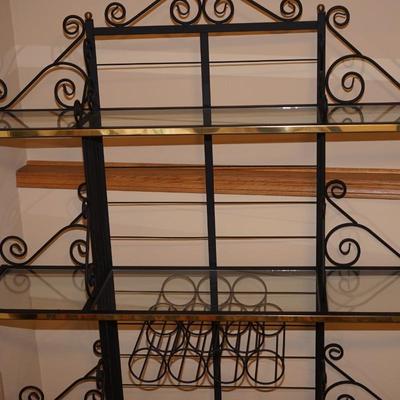EXTRA LARGE WROUGHT IRON BAKERS RACK WITH WINE BOTTLE HOLDER/ GLASS SHELVES