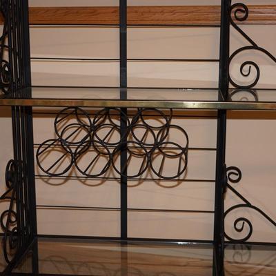 EXTRA LARGE WROUGHT IRON BAKERS RACK WITH WINE BOTTLE HOLDER/ GLASS SHELVES