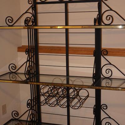 EXTRA LARGE WROUGHT IRON BAKERS RACK WITH WINE BOTTLE HOLDER/ GLASS SHELVES