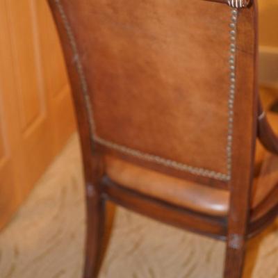 HOOKER DESIGN HIGH BACK SIDE CHAIR /BROWN LEATHER / CARVED FRAME