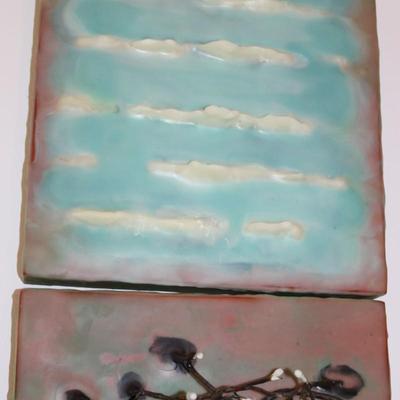 Hand Crafted Wax on Wood Tile Triptych Wall Art