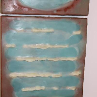 Hand Crafted Wax on Wood Tile Triptych Wall Art