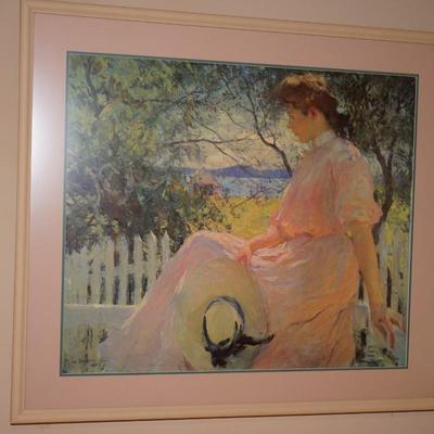 ARTIST TIM BENSON  IMPRESSIONIST FRAMED PRINT OF YOUNG WOMAN ON PORCH FRAMED