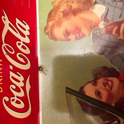 Vintage 1942 COCA COLA Metal Serving Tray, Girls & Green Convertible Roadster