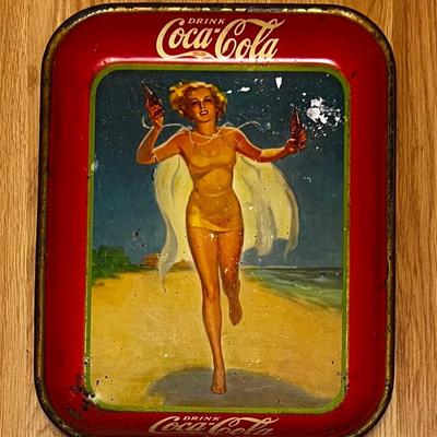 1937 Vintage Coca Cola Running Girl Tin Serving Tray