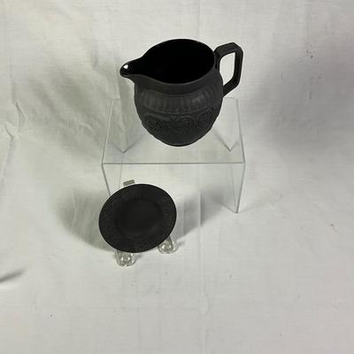 1014 Wedgwood Black Jasperware Small Pitcher and Ashtray