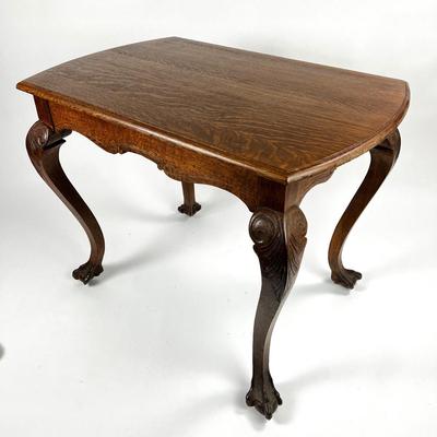 1105 Antique English Carved Oak Occasional Table