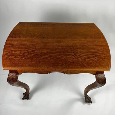 1105 Antique English Carved Oak Occasional Table