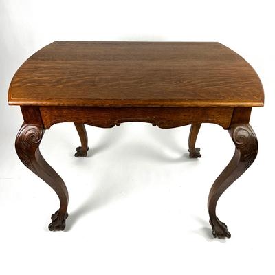 1105 Antique English Carved Oak Occasional Table