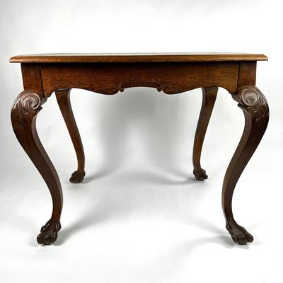 1105 Antique English Carved Oak Occasional Table