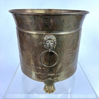 1106 Large Footed Brass Planter with Lion Head Handles