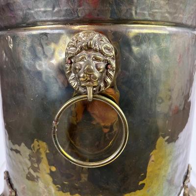 1106 Large Footed Brass Planter with Lion Head Handles