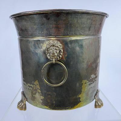 1106 Large Footed Brass Planter with Lion Head Handles