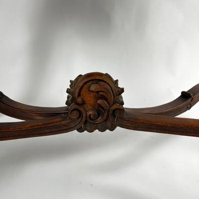 1107 Antique French Louis XV Style Carved Walnut Table with Leather Top