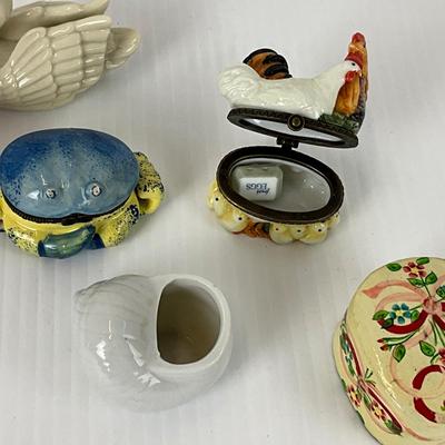 1062 Vintage Small Painted Porcelain, Wood Boxes