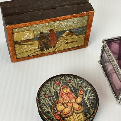 1062 Vintage Small Painted Porcelain, Wood Boxes