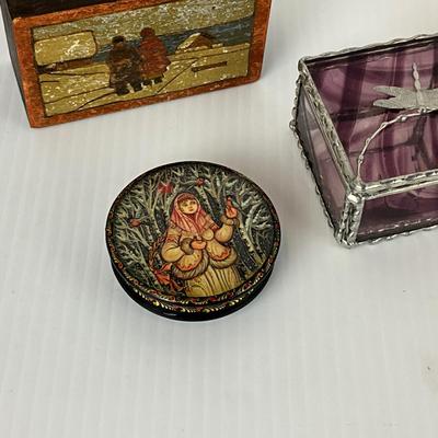 1062 Vintage Small Painted Porcelain, Wood Boxes