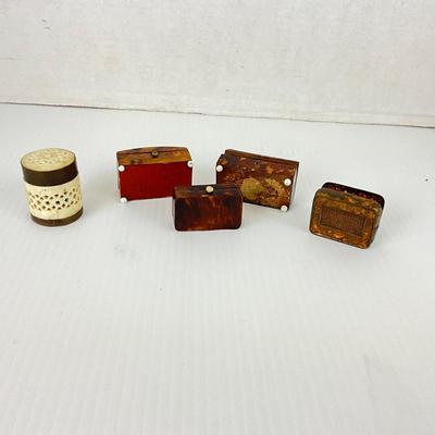 1064 Antique Miniature Tortoise Shell Boxes and Nutmeg Grater