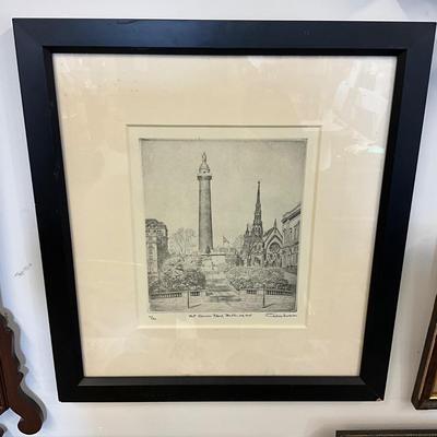 1071 Vintage Signed Engraving of Mt. Vernon Place Baltimore, MD. By Don Swann