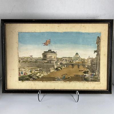 1072 18th Century Colored Engraving "A View of the Castle St. Angelo"