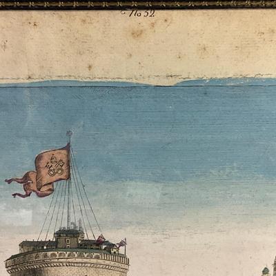 1072 18th Century Colored Engraving "A View of the Castle St. Angelo"