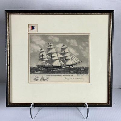 1076 Vintage Signed Engraving of Charles Mallory Builder, Mystic