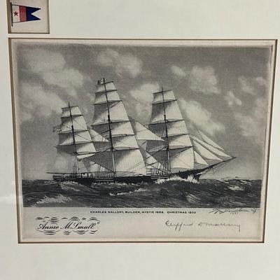 1076 Vintage Signed Engraving of Charles Mallory Builder, Mystic