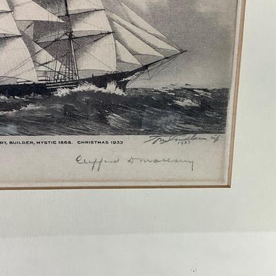1076 Vintage Signed Engraving of Charles Mallory Builder, Mystic