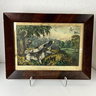 1078 Vintage Currier & Ives Colored Engraving " Woodcock Shooting "