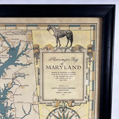 1125 Vintage Horsemanâ€™s Map of Maryland 1952