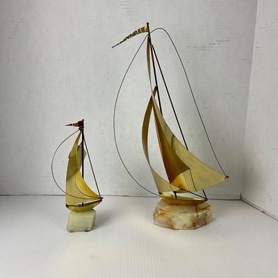 1081 Mid Century Modern John DeMoll Brass & Onyx Sailboat Sculpture