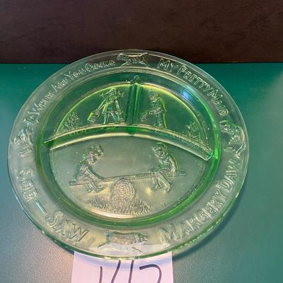 Vintage Uranium Green Childrenâ€™s Tri Sectional Plate