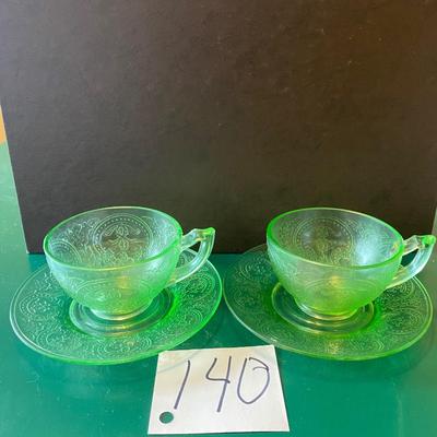 2 Set Green Uranium Plates and Saucers