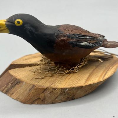 Vintage Carved Painted Wooden Bird in Nature Figurine Rustic