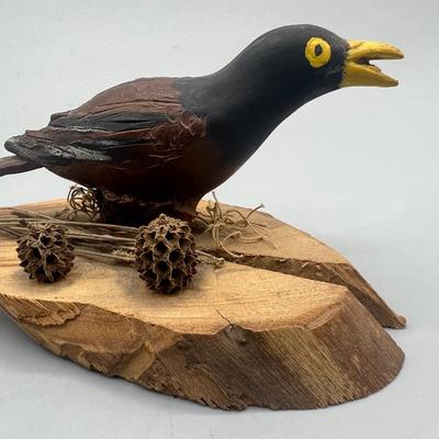 Vintage Carved Painted Wooden Bird in Nature Figurine Rustic