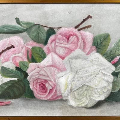 1129 Antique Original Floral Oil Painting