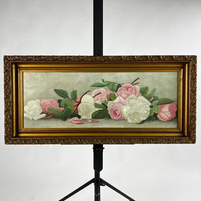 1129 Antique Original Floral Oil Painting