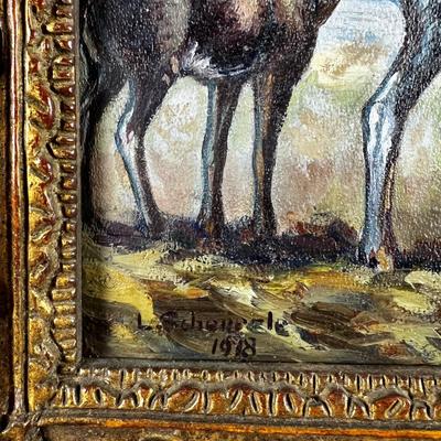 1131 Antique 1918 Signed Original Oil Painting in Wood Ornate Gold Frame Signed