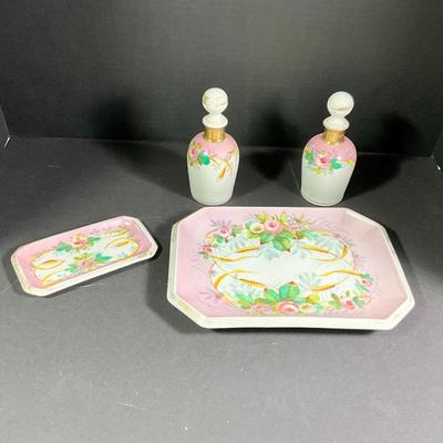 1117 Vintage Hand painted Porcelain Dresser Tray