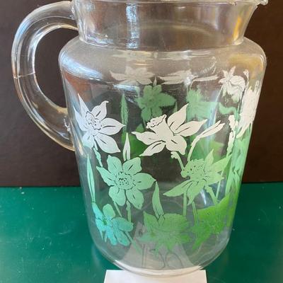 Vintage Green and White Pitcher