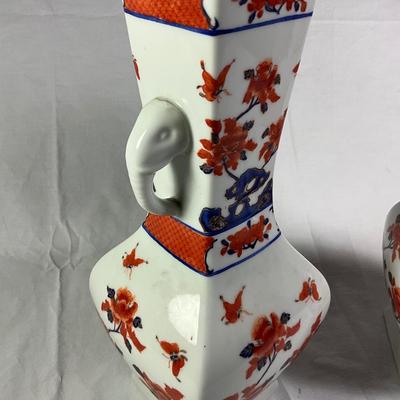 1136 Pair of Chinese Hand painted Vases with Elephant Handles