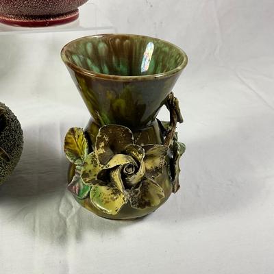 1141 Antique Red and Green Sand Majolica Vases
