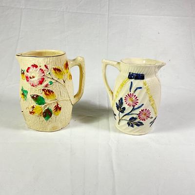 1145 Antique English Majolica Pitchers