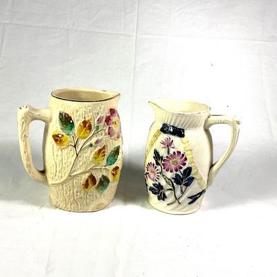 1145 Antique English Majolica Pitchers